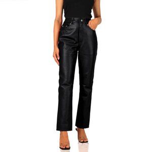 Laverapelle Women's Straight Cut Leather Pants, Black, Size 32